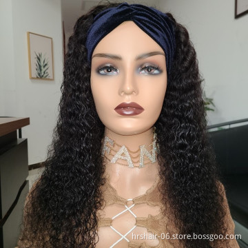 100% human hair kinky curly Brazilian Headband glueless Human Hair Wigs For Black Women free Hair band